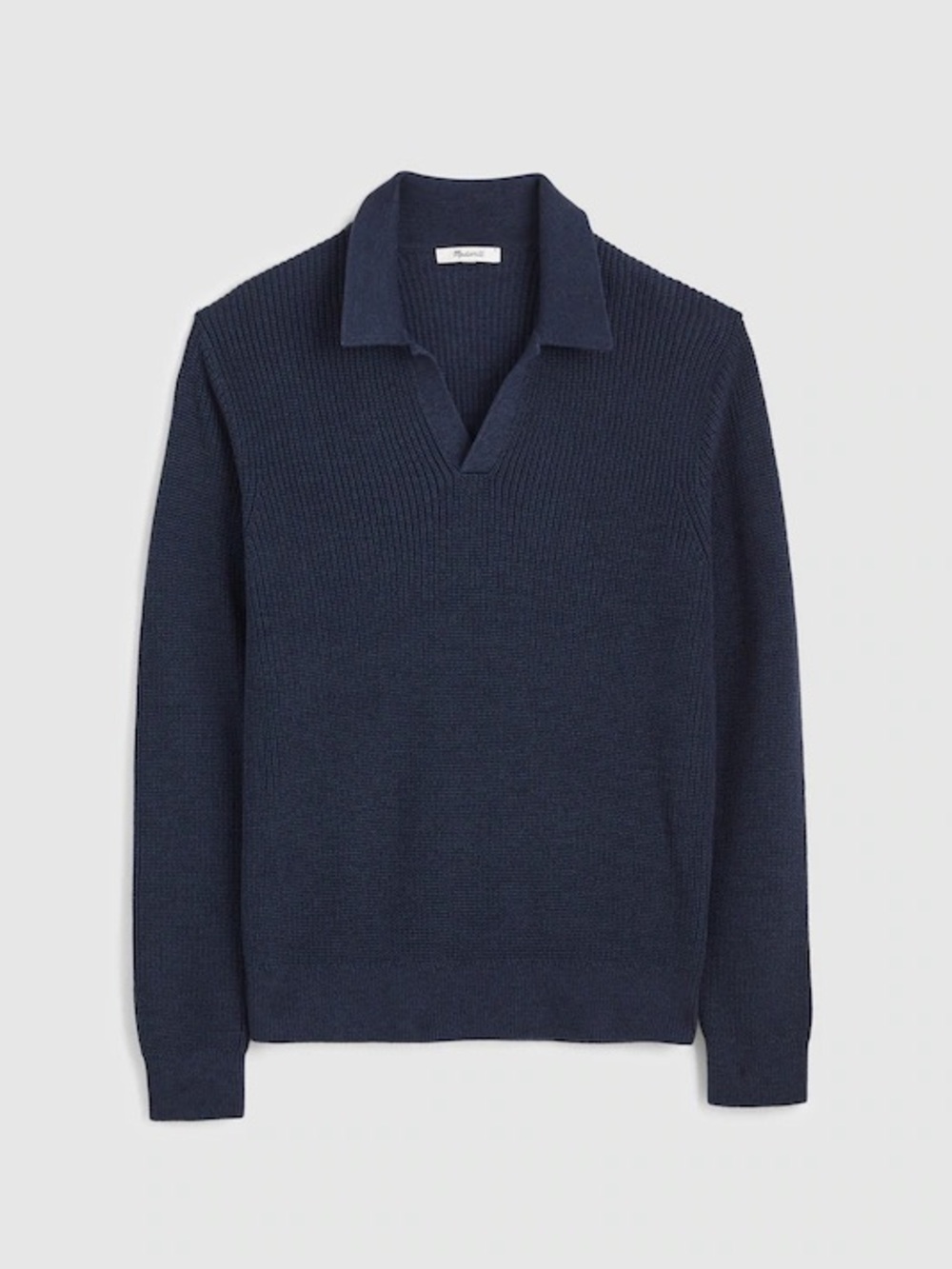 Madewell Cotton Shaker-Stitch Johnny-Collar Sweater Polo in Navy Size L NW019